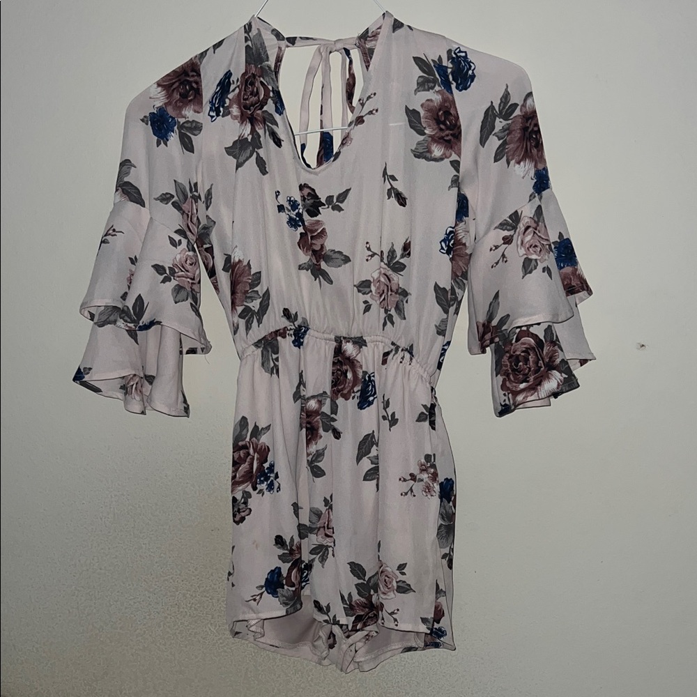 Haute Monde Floral Romper - Cream and Blue